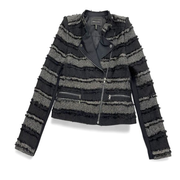 BCBGMaxAzria Jackets & Blazers - BCBGmaxazria Jaison Fringe Moto Motorcycle Style Black Gray Jacket Women's M